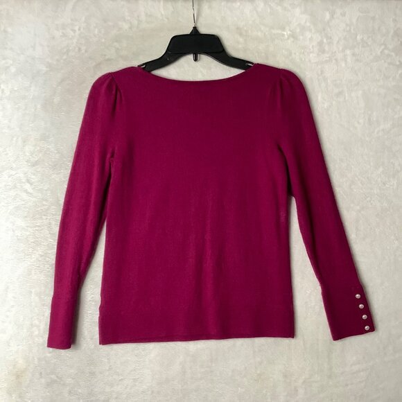 Talbots Merino Wool Sweater Women Small Long Sleeve Button Accent Magenta Red - Picture 2 of 8